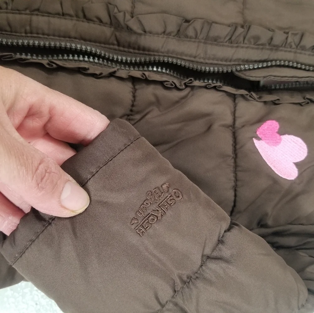 Brown Puffer Jacket with Pink Heart